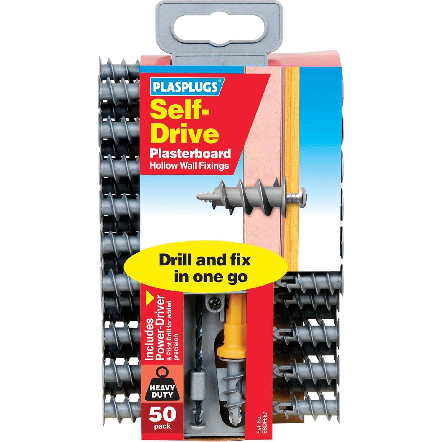 Plasplugs SelfDrive Plasterboard Fixings 50 Pack Includes Drill & Driver Home