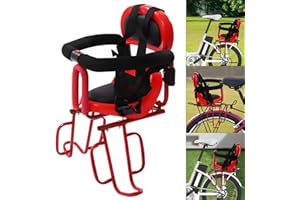 MONIPA Portable Child Bicycle Seat, Soft Saddle Chair w/Foot Pedal, Front Mounted Baby Kids Safety Seat Carrier Adjusting Belt Buckle Easy Installation (red)