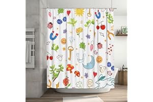 Ohocut Lucky Pattern Shower Curtain, Cute Charms Shower Curtain, Funny Retro Colorful Kids Shower Curtains for Bathroom, Washable Waterproof Fabric Bath Curtains, 72x72 Inch