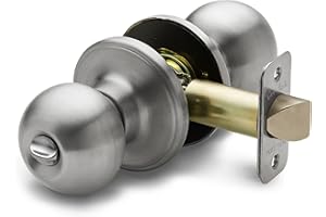 Copper Creek Privacy Interior Door Knob – ANSI Grade-3 Certified, Modern Heavy Duty Handle, Easy Install and Reversible for Bedroom, Bathroom & Closets – Satin Stainless (1 Pack)