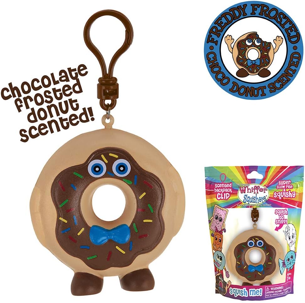 Whiffer Squishers Freddy Frosted Slow Rising Squishy Toy Chocolate Donut Scented Backpack Clip