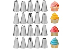 20 PCS Large Piping Tips Set, Stainless Steel Flower Piping Kit Cream Cupcake Nozzles Frosting Macaron Cake Decorating Tools 