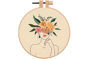 JSRQT Embroidery Kit for Beginners,Embroidery Starter Kit for Art Craft Handy Sewing with Woman Pattern,Full Range of Cross S