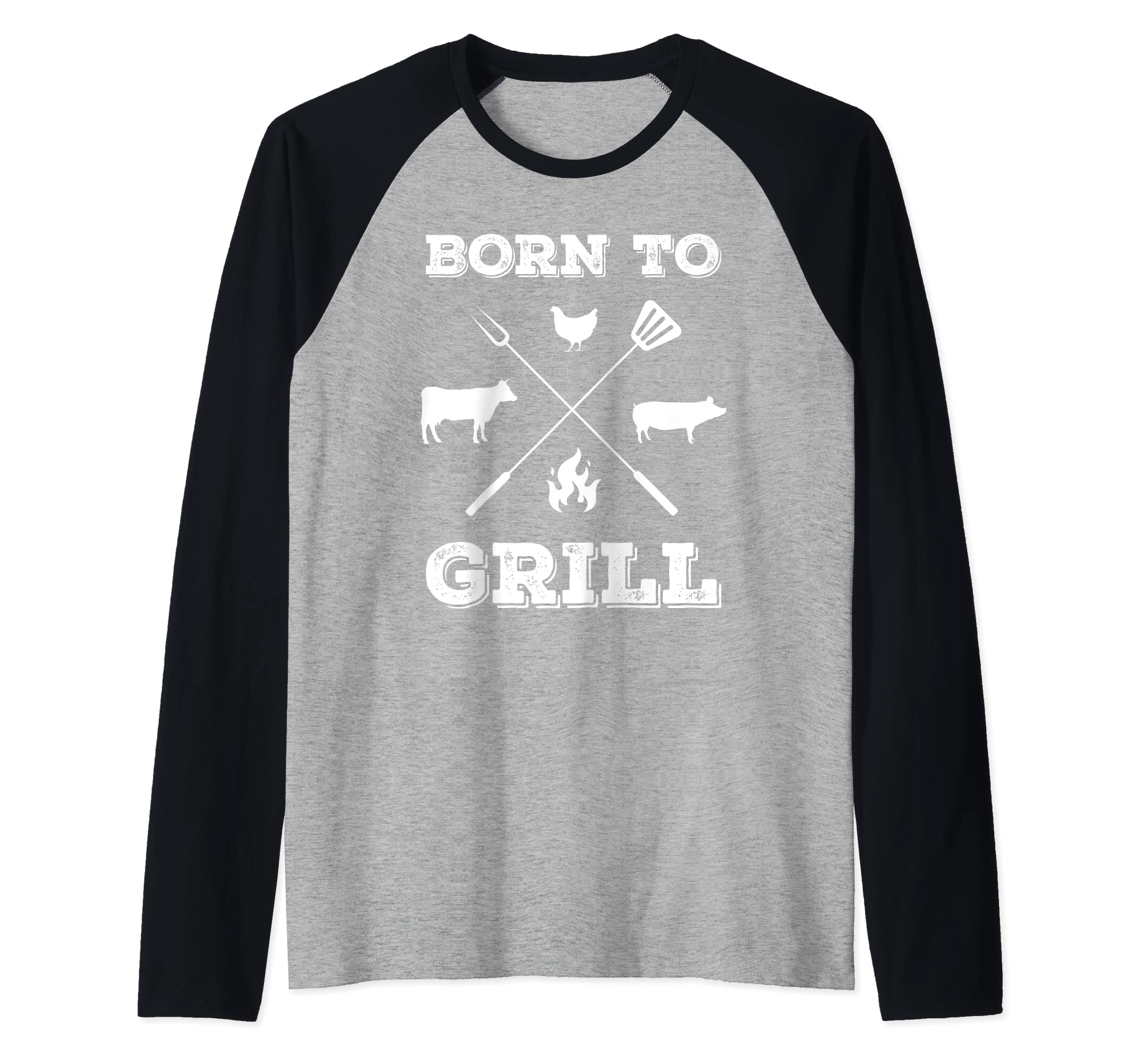 Born to Grill Barbecue Pitmaster Grill Summer Outdoor BBQ Raglan Baseball Tee