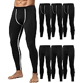 Hicarer 6 Pack Men's Thermal Compression Pants Workout Pants Athletic Leggings Running Tights Base Layer for Winter Sport