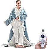 Westinghouse Electric Snuggle Throw Blankets with Foot Pocket, Wearable Heated Blanket with Sleeves, 6 Heating Levels & 2 to 10 Hours Heating Time Settings, 50 * 70"+18", Light Blue