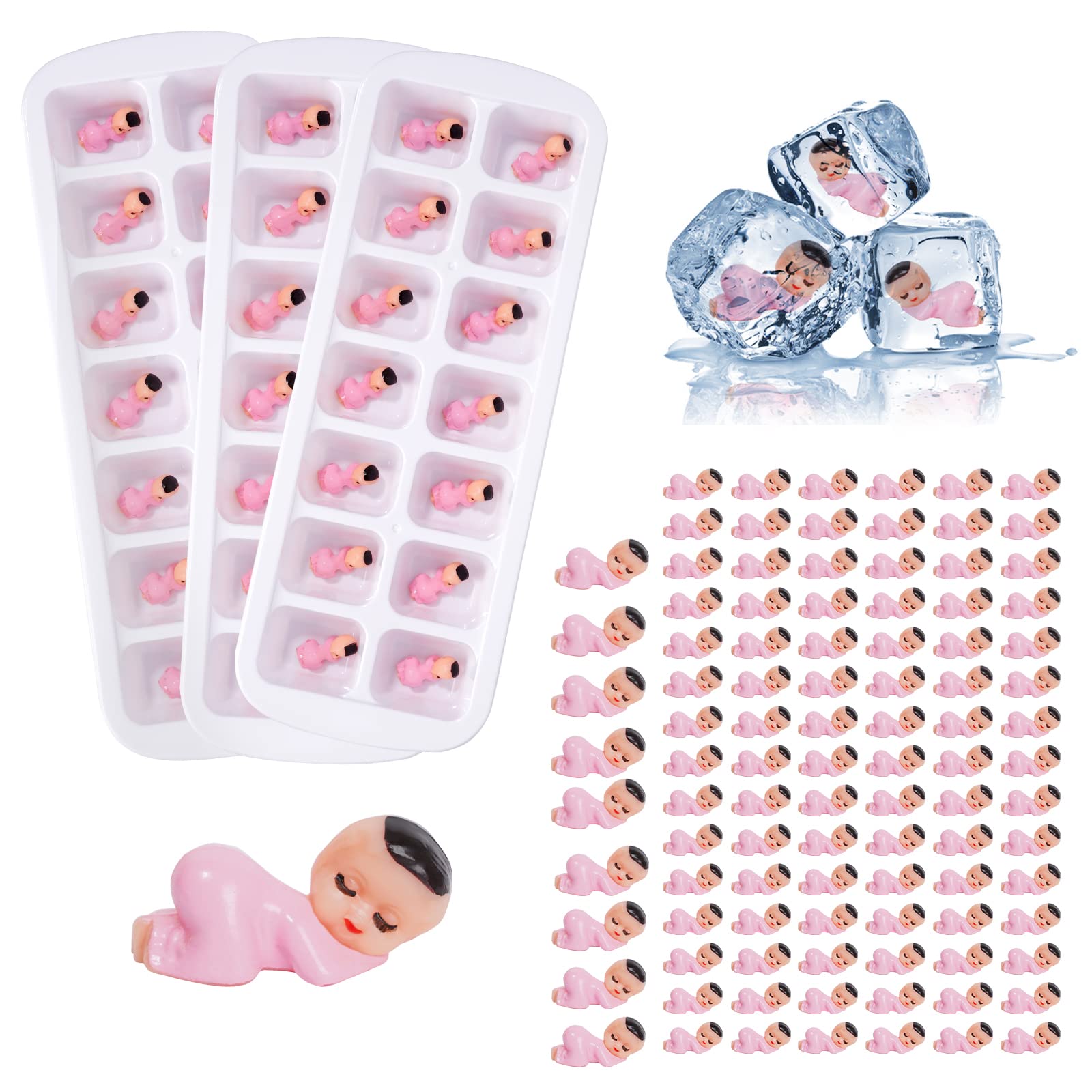 Photo 1 of My Water Broke Baby Shower Game with 100 Mini Plastic Babies, 3 Ice Cube Trays, for Party Decorations Baby Shower Games (Pink)