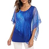SeSe Code Women's Elegant Mesh Blouses Flowy Poncho Tops Dressy Casual Shirts