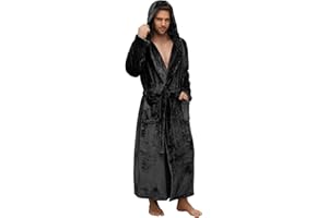U2SKIIN Mens Robe with Hooded, Full Length Thickened Plush Robe Big and Tall Bathrobe