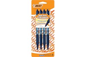 BIC Soft Feel Blue Retractable Ballpoint Pens, Medium Point (1.0 mm), 4-Count Pack, Blue Pens With Soft-Touch Comfort Grip
