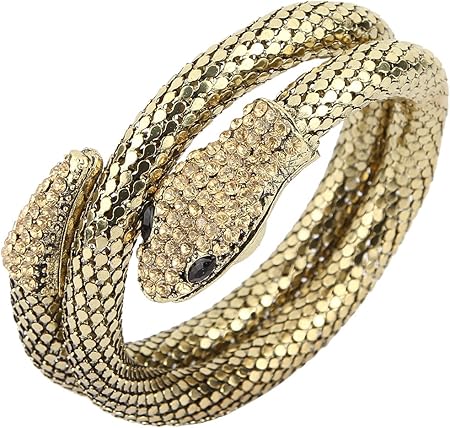 Amazon C Princessキラキラ蛇型アクセサリー ブレスレットレディース バングル メンズ 腕輪 レディース ラインストーン付きお洒落なデザインのバングル 調節可能 3ゴールド ブレスレット おもちゃ
