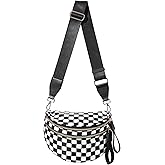 Hitnow Checkered Bum Bag for Women, Roomy Crossbody Fanny Pack with Plus Size Adjustable Strap (Black and White Checkered)