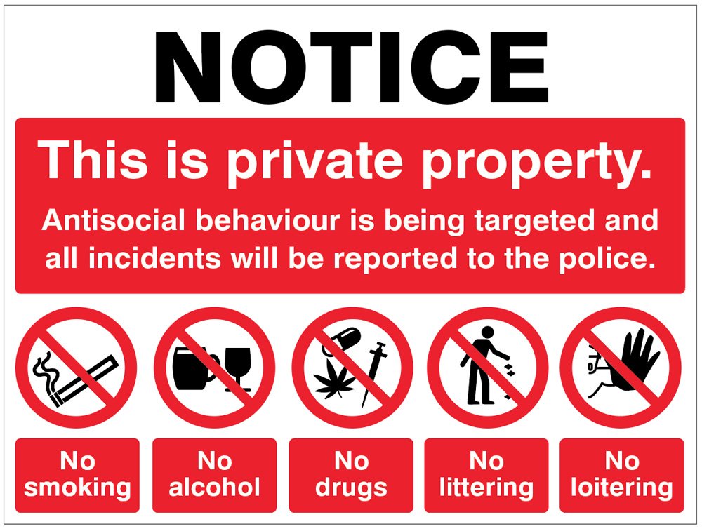 Caledonia Signs 27113K Notice Private property Antisocial behaviour sign,pink,400 x 300 mm