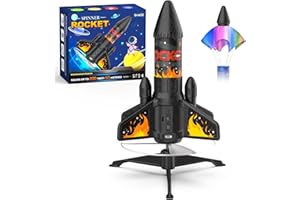 Ovaasy Rocket Launcher for Kids, 200 ft Self Launching Motorized Rocket Toy with LED and Safety Parachute Land, Outdoor Toys Cool Birthday for Boys Ages 8-12 (Orange)