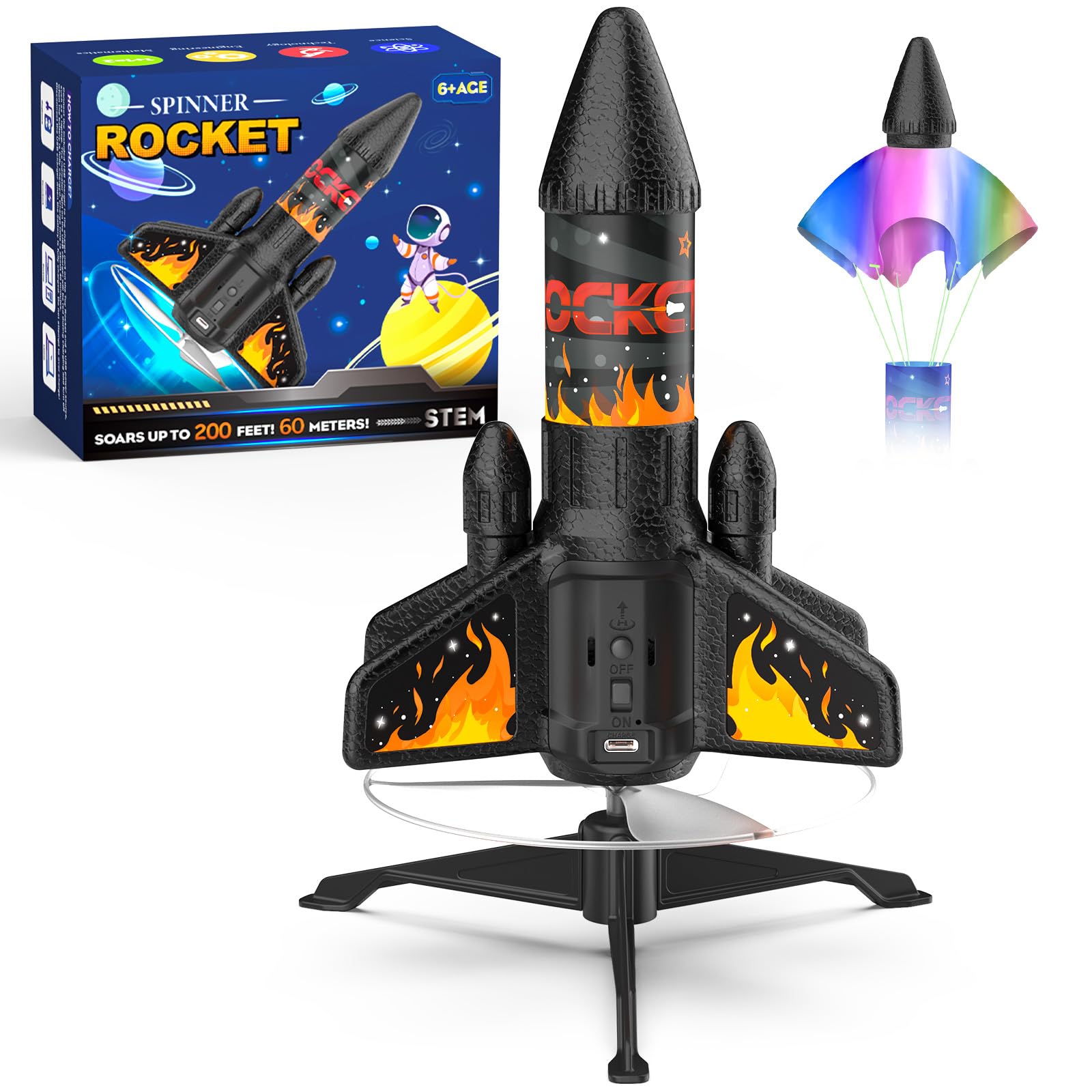 Photo 1 of *********READ CLERK NOTES**********  
Ovaasy Rocket Launcher for Kids, 200 ft Self Launching Motorized Rocket Toy with LED and Safety Parachute Land, Outdoor Toys Cool Birthday for Boys Ages 8-12 (Orange)