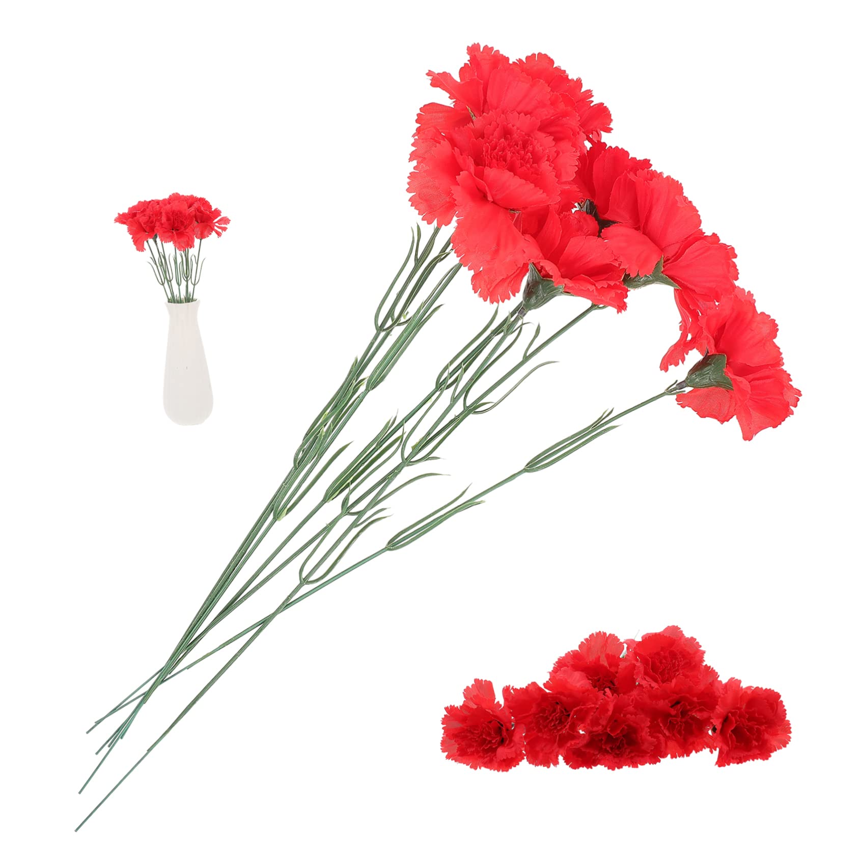 ABOOFAN Silk Single Red Carnations 7 Artificial Bouquet Faux Flowers Artificial Carnation Fake Bouquet Fabric Silk Red Clove Faux Faux Flowers
