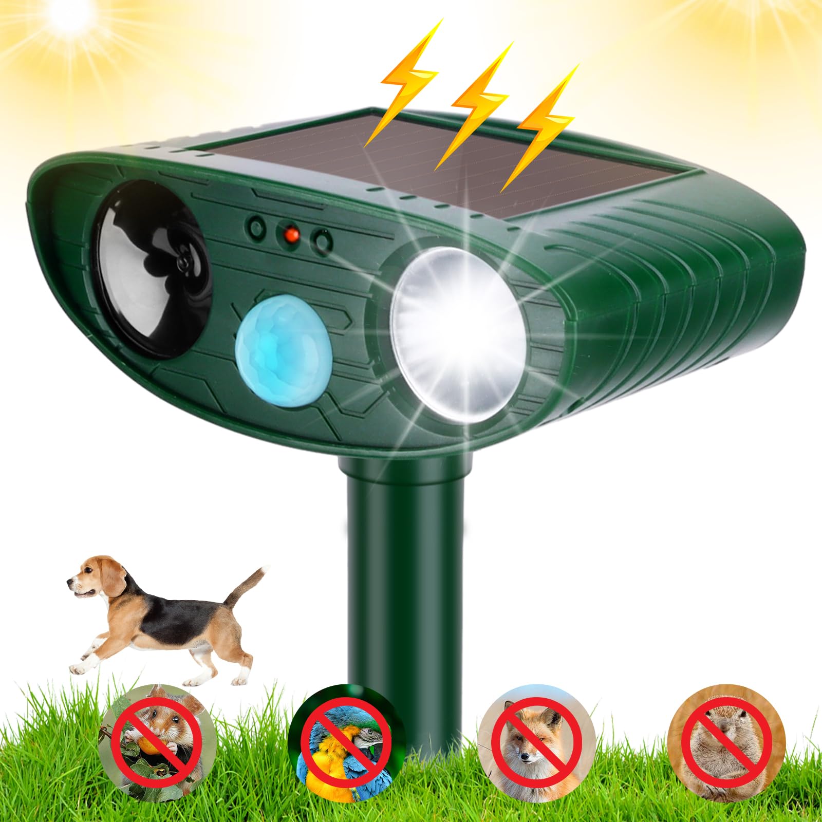 Marstey Ultrasonic Cat Repeller, 30FT Ultrasonic Solar Animal Repellent with Motion Sensor, IPX4 Waterproof Pest Repellent for Garden Yard Squirrels Cats Rats Fox