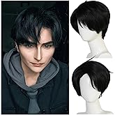 IEBIYO Back Anime Wig Men Short Layered Black Cosplay Wig Boys Heat Resistant Synthetic Hair for Halloween Party Costume