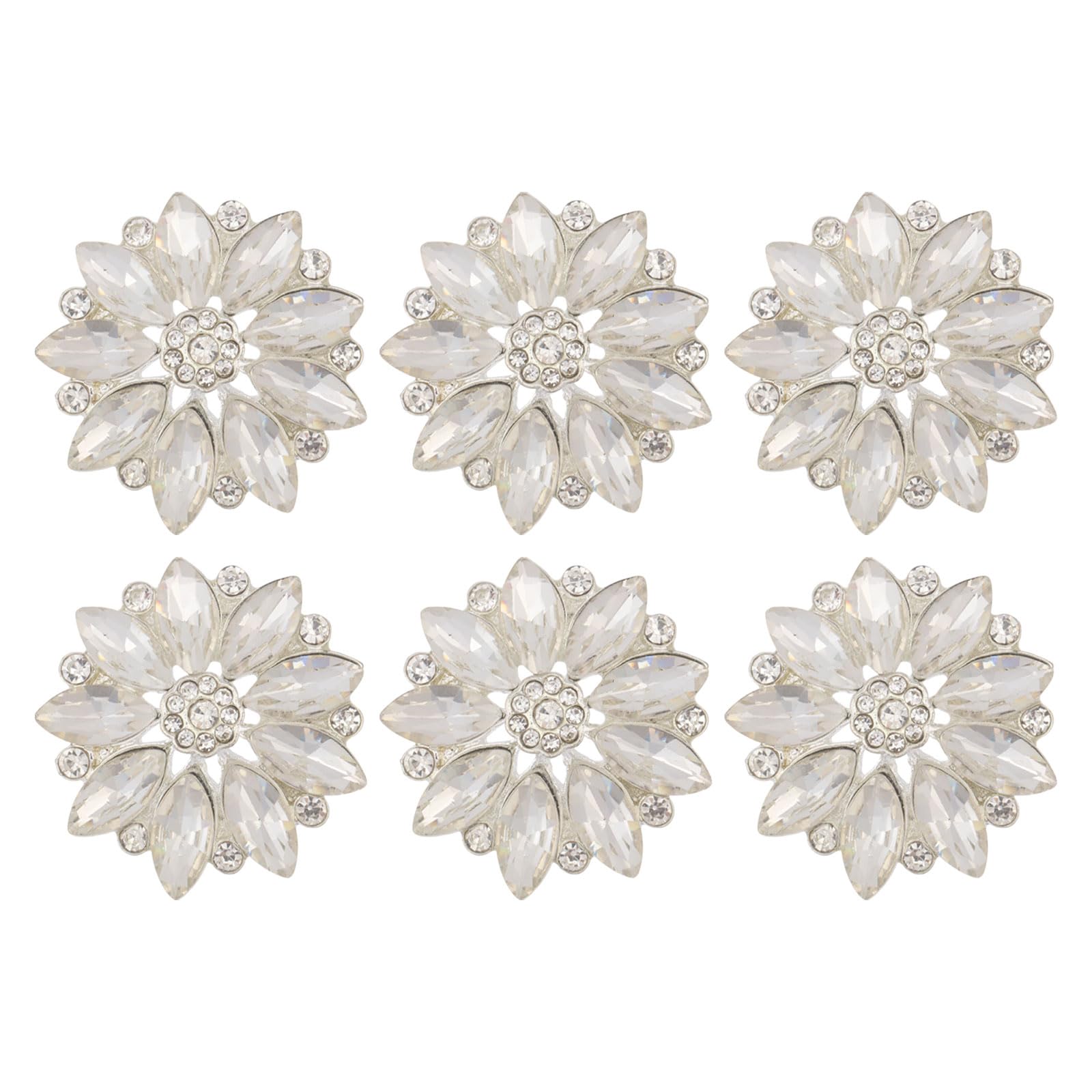 Photo 1 of CHGCRAFT 6Pcs Rhinestone Buttons Alloy Flower Rhinestone Shank Buttons DIY Handmade Accessories for Crafts Wedding Party Silver