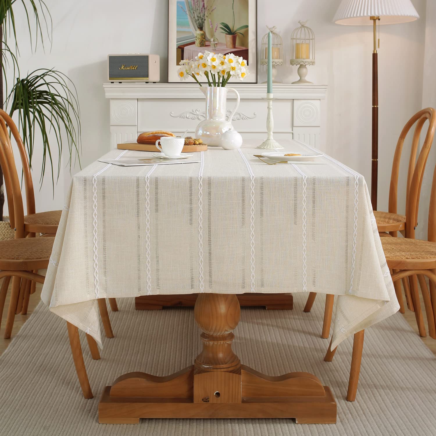 Photo 1 of GSG Rustic Linen Table Cloth Boho Style Cream,Kitchen Dining Room Tablecloths for Rectangle Tables, Washable Wrinkle Resistant,54 x 72 inches