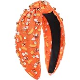 IDDFEVE Rhinestone Halloween Headband for Women - Candy Corn Knotted Design with Pearl Hair Hoop, Holiday Wide Hair Accessory with Jeweled Crystal (Orange)
