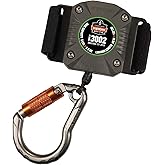 Ergodyne Squids 3002 Retractable Tool Lanyard with Locking Carabiner, Straps to Attach to Belt or Harness, Gray, Standard