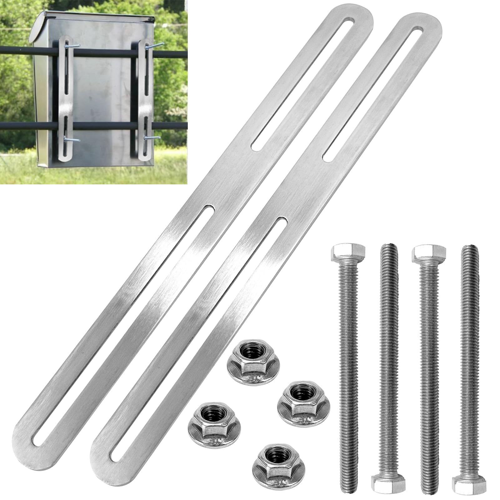 2 Pieces 280x 24 mm Mounting Set for Fence Mailbox,Mailbox Mounting Bracket with M5 Bolts and M5 Nuts,Letterbox Attachment for Postbox Attachment to Gates or Fences (Silver, 280mm)