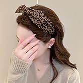 PLwelth Leopard Print Bow Headband for Women Girls Velvet Knotted Hairband Non-Slip Cheetah Print Wide Headband Bowknot Hairband for Thin Thick Hair Fashion Hair Accessories Christmas Stocking Stuffer