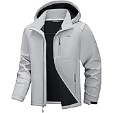 WULFUL Men's Softshell Jacket Waterproof Lightweight Insulated Windbreaker Fleece Lined Rain Shell Jacket for Hiking Travel