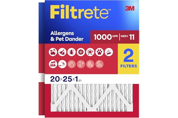 Filtrete 20x25x1 Air Filter, MERV 11, MPR 1000, Allergens & Pet Dander, 3-Month AC and Furnace Filters, Cleaner Air, Reliable