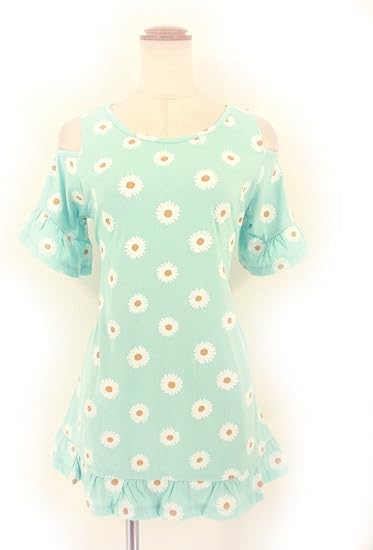 Amazon Co Jp フリルワンピース マーガレット柄オフショルダーワンピ ミントグリーン 服 ファッション小物