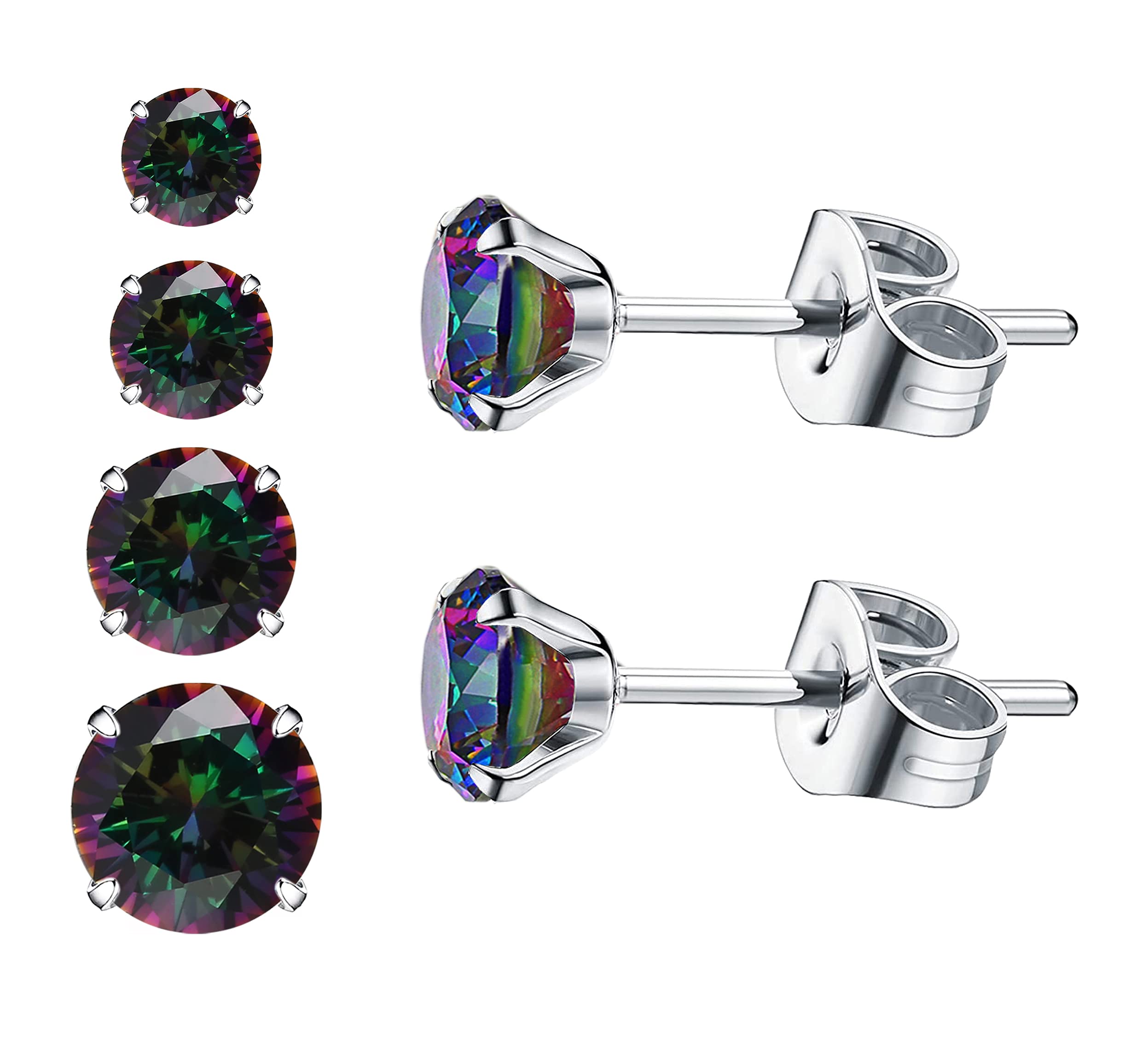 4.5.6.7mm,4 Pair Earrrings,5A Stunning Rainbow Surgical 316L Stainless Steel for Women Men Girl Boy Wife Earrings Stud Jewelry Hypoallergenic Tragus Cartilage Sleeper