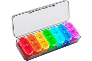 Betife AM PM Pill Organizer 7 Day, Weekly Pill Organizer 2 Times a Day, Daily Pill Box AM PM, Portable Travel Medicine Case, Day and Night Pill Container for Medication, Vitamin or Supplement（Black）