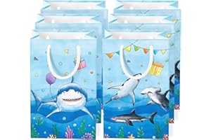 WERNNSAI 16Pcs Shark Party Favor Bags - Blue Shark Birthday Party Gift Bags for Kids Boys Under The Sea Birthday Decorations Shark Goodie Bags with Handle for Baby Shower Ocean Sea Party Supplies