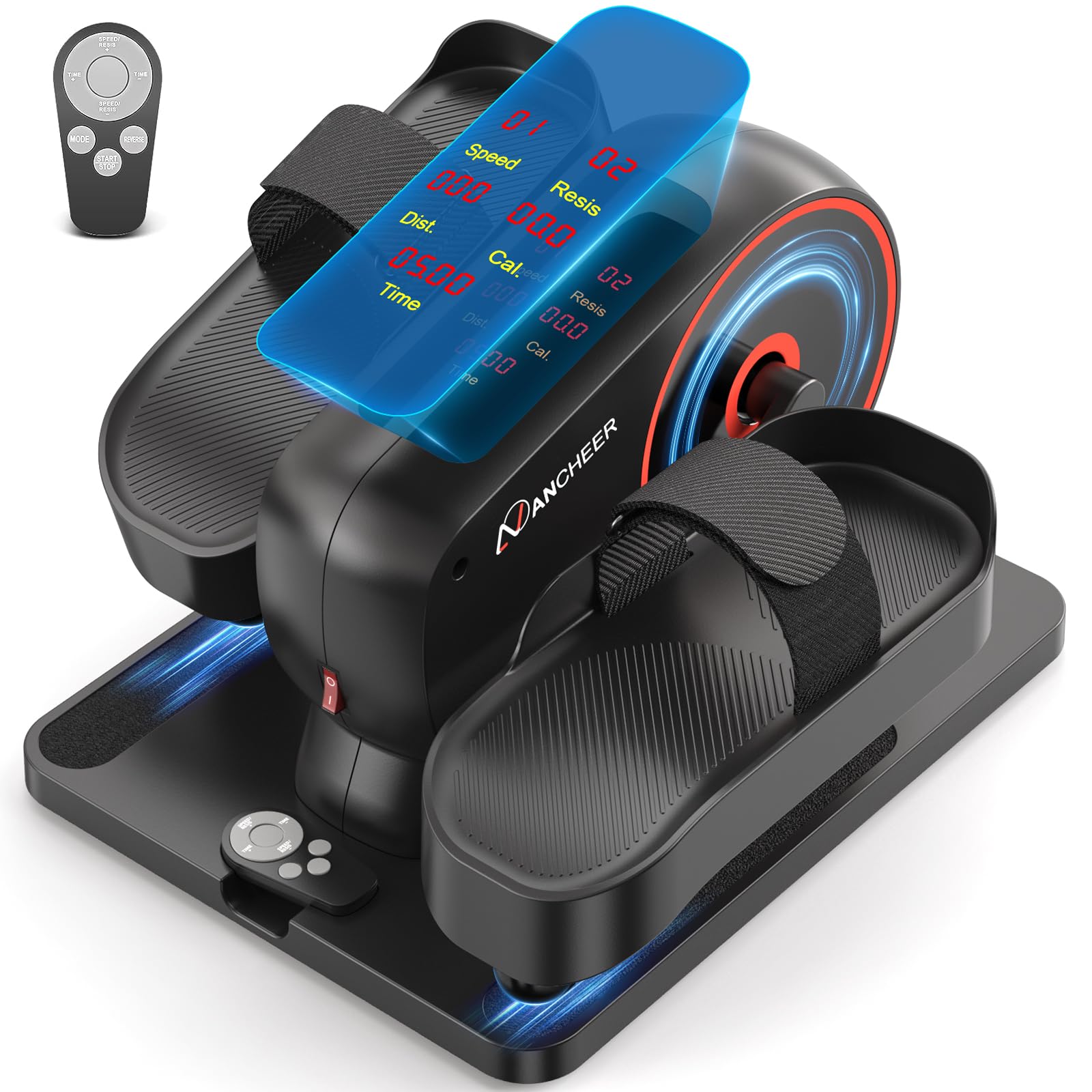 ANCHEER Under Desk Elliptical Machine, 2-in-1 Mini Exercise Bike, Digital Display, 9 Resistance Levels, 12 Speed Levels, Active and Auto Modes, Silent Operation