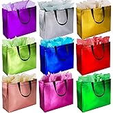 BLEWINDZ 18Pcs Large Gift Bags with Tissues for Presents - 13'' Reusable Non-Woven Gift Goodie Bags with Metallic Shiny - Party Favor Bag Tote Bag for Wedding, Birthday, Christmas