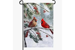 Dacawin Winter Cardinal Bird Garden Flag Red Bird Pine Twigs Yard Flag Double Sided Polyester Holly Berry Snow Seasonal Garden Flags for Outdoor Farmhouse Christams Holiday Decor 12x18 Inch