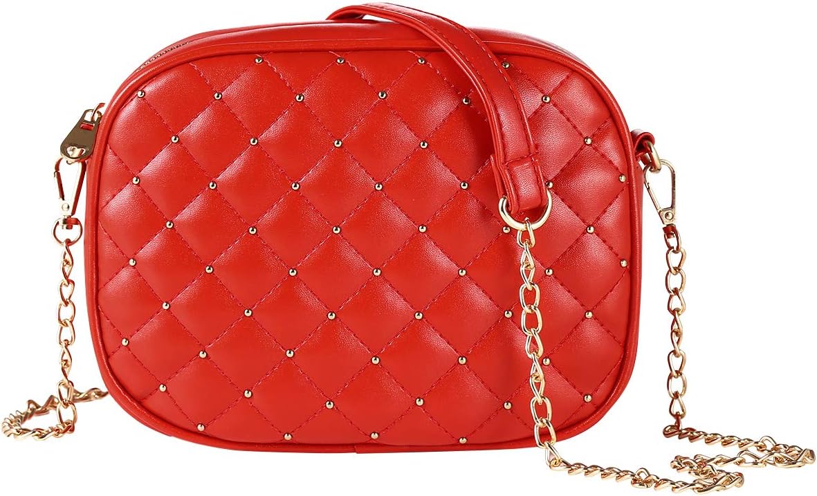 Small PU Leather Crossbody Bag with Metal Chain Strap for Women