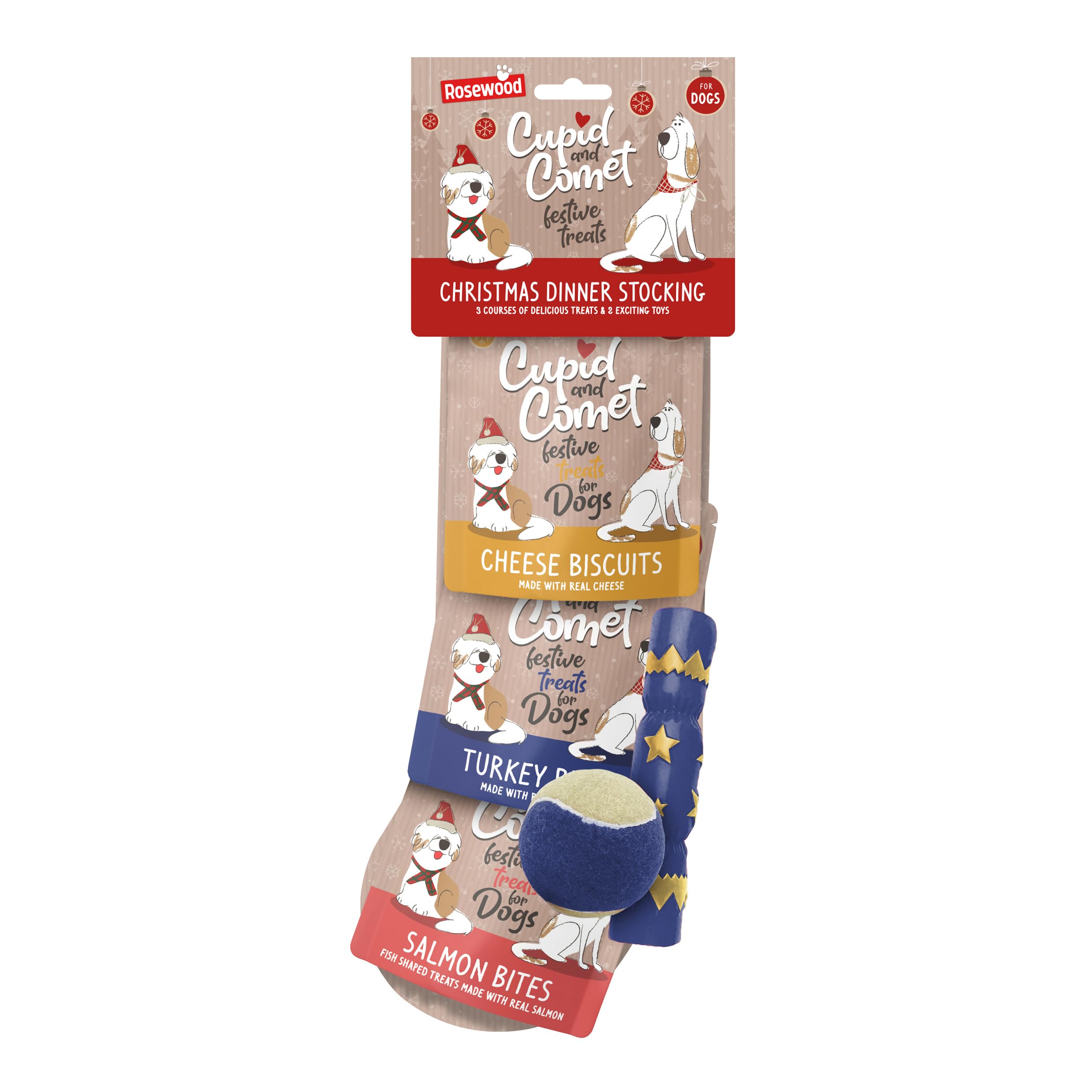Rosewood Cupid & Comet Christmas Dinner & Toys Stocking Gift, Dog Treats
