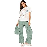 Holiday Pajama Set for Women – Christmas Graphic T-Shirt, Gingham Wide Leg Pants & Matching Drawstring Bag – Sleepwear Gift