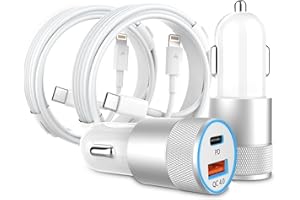 PAIMIAN Car Charger, [Apple MFi Certified]2 Pack 48W Dual Port USB C Car Charger All Metal iPhone Fast Car Adapter with 2x3ft Lightning Cable for Carplay, Type C fast Charging for iPhone/iPad/Airpods and more