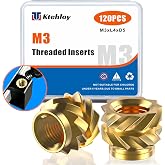 Ktehloy 120Pcs M3 Threaded Inserts, Metric knurled Nuts Brass Heat Set Insert for Plastic Parts,Insert by Heat into 3D Printing Components(M3x4x5mm)