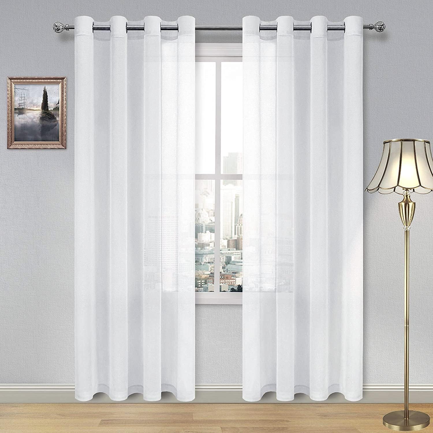 Window Treatments - DWCN White Sheer Curtains Linen Look Semi Transparent Voile Grommet White Curtains for Living Dining Room Drapes 52 x 84 Inch Long, Set of 2 Panels