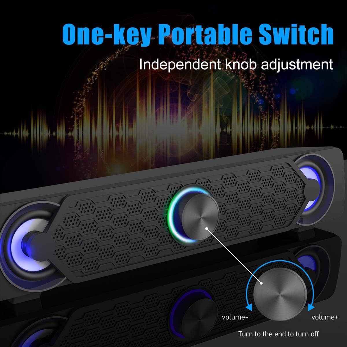 Smalody PC Speakers, Computer Speaker, USB Soundbar, Gaming with Cool LED Lights - Image 4