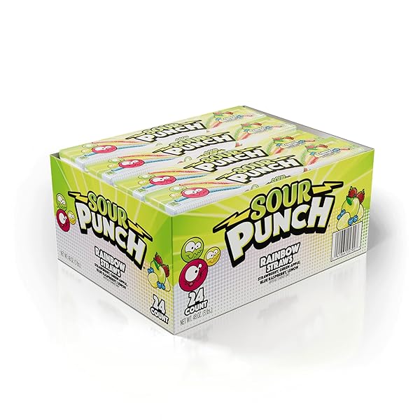 SOUR PUNCH RAINBOW SOUR STRAWS, 2 OUNCE (PACK OF 24)