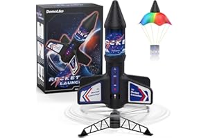 DEMOLIKE Rocket Launcher for Kids Automatic Launch 200 Feet Air Rocket Toy for Boy 10 Years Old Motorized Air Rocket with Safety Parachute and LED Outdoor Rocket Kits Toys Gifts for Kids Age 5 6 7 8 9 10 11 12