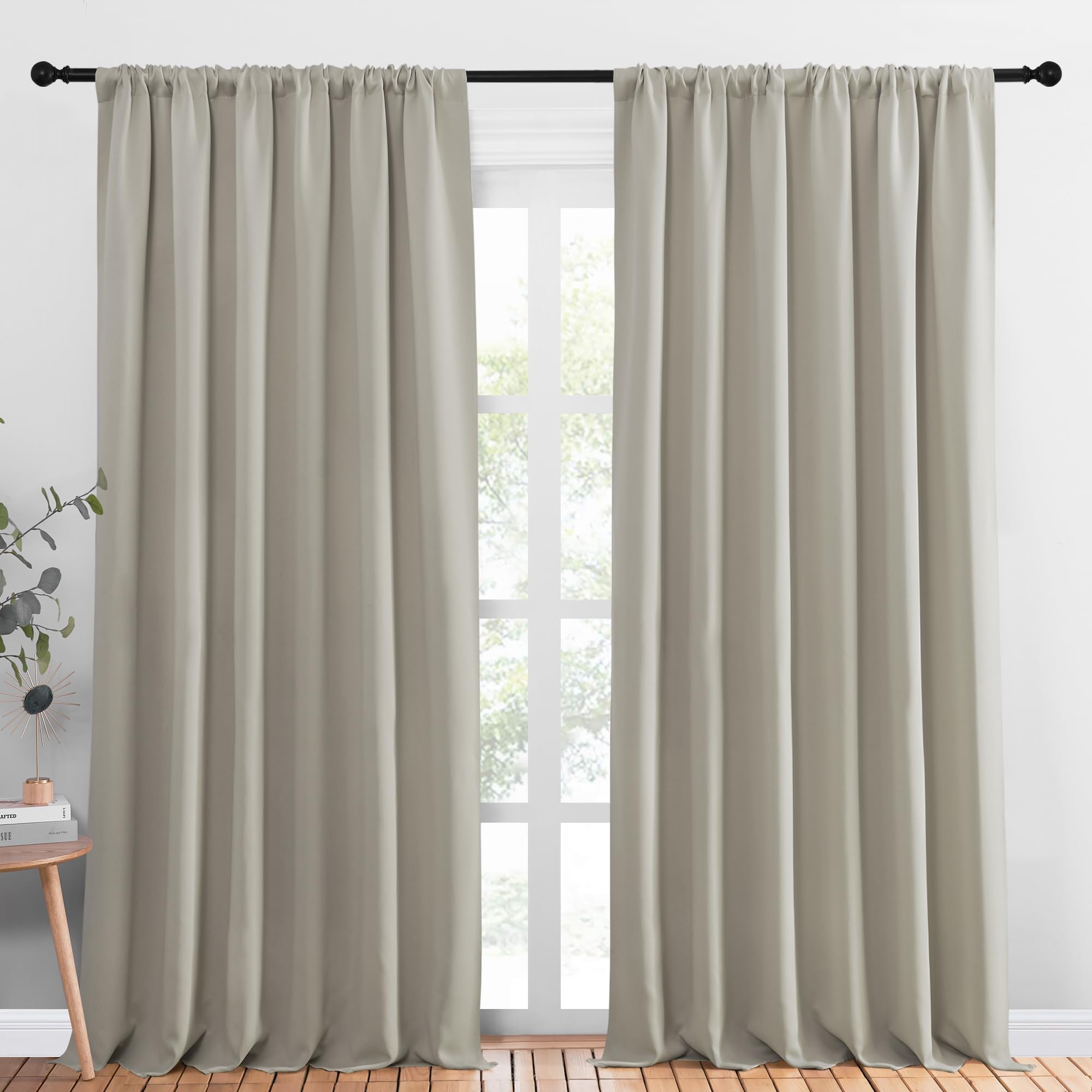 NICETOWN 2 Panels Blackout Curtains, Rod Pocket Thermal Insulated Drapess for Bedroom, Privacy Protection Easy-Care Heavy Duty Curtains for Living Room/Dining Room, W70 x L95 inches, Natural Image