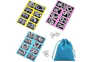 24PCS Metal Brain Teaser Puzzles, Metal Wire Puzzle Brain Teaser IQ Test Disentanglemen Iron Link Unlock Interlock Game, Stee