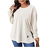 Verdusa Women's Plus Size Textured Basic T Shirts Spring Outfits Long Sleeve Tee Top with Side Slit