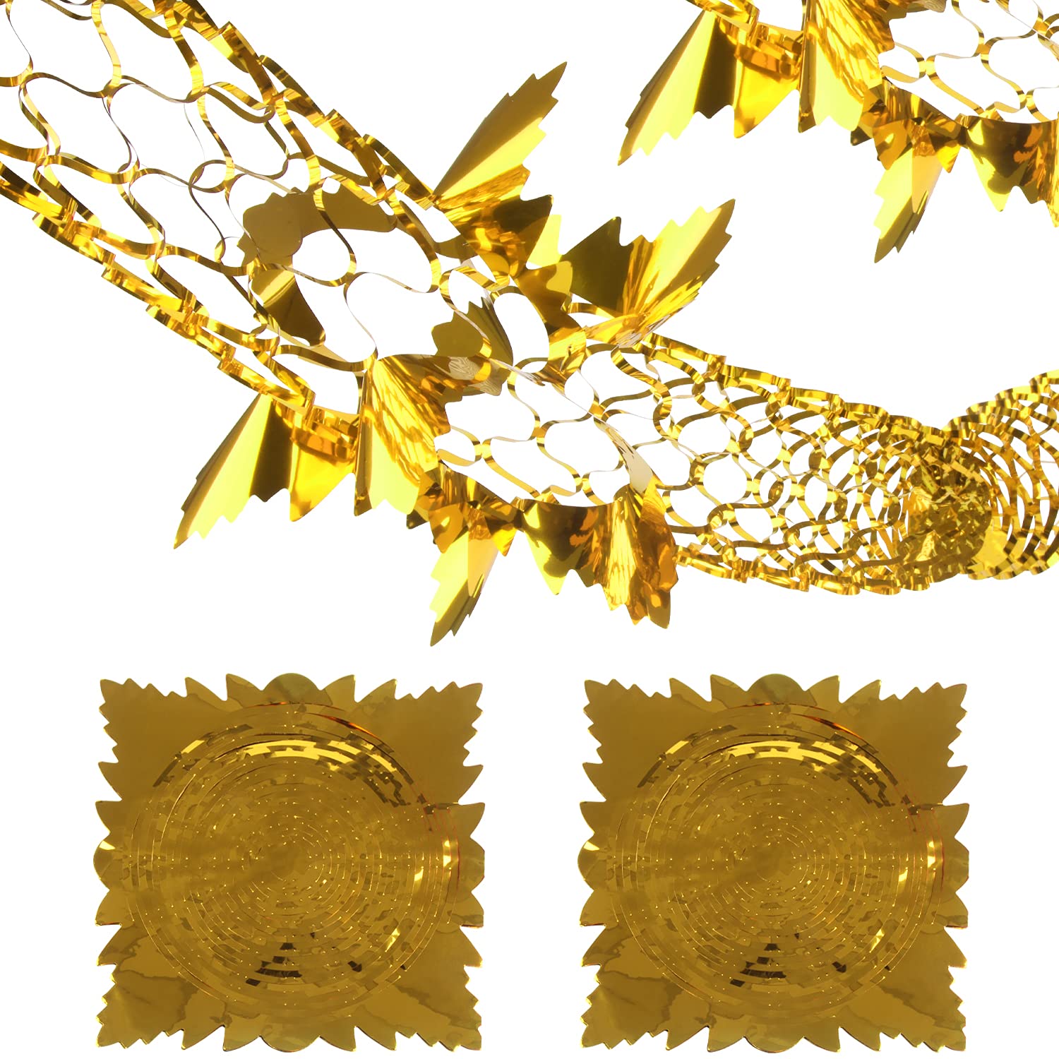 DERAYEE 2 Pack Christmas Hanging Decorations, 9Ft Foil Garland Festive Hanging Decorations for Xmas New Year Party Supplies (Gold)